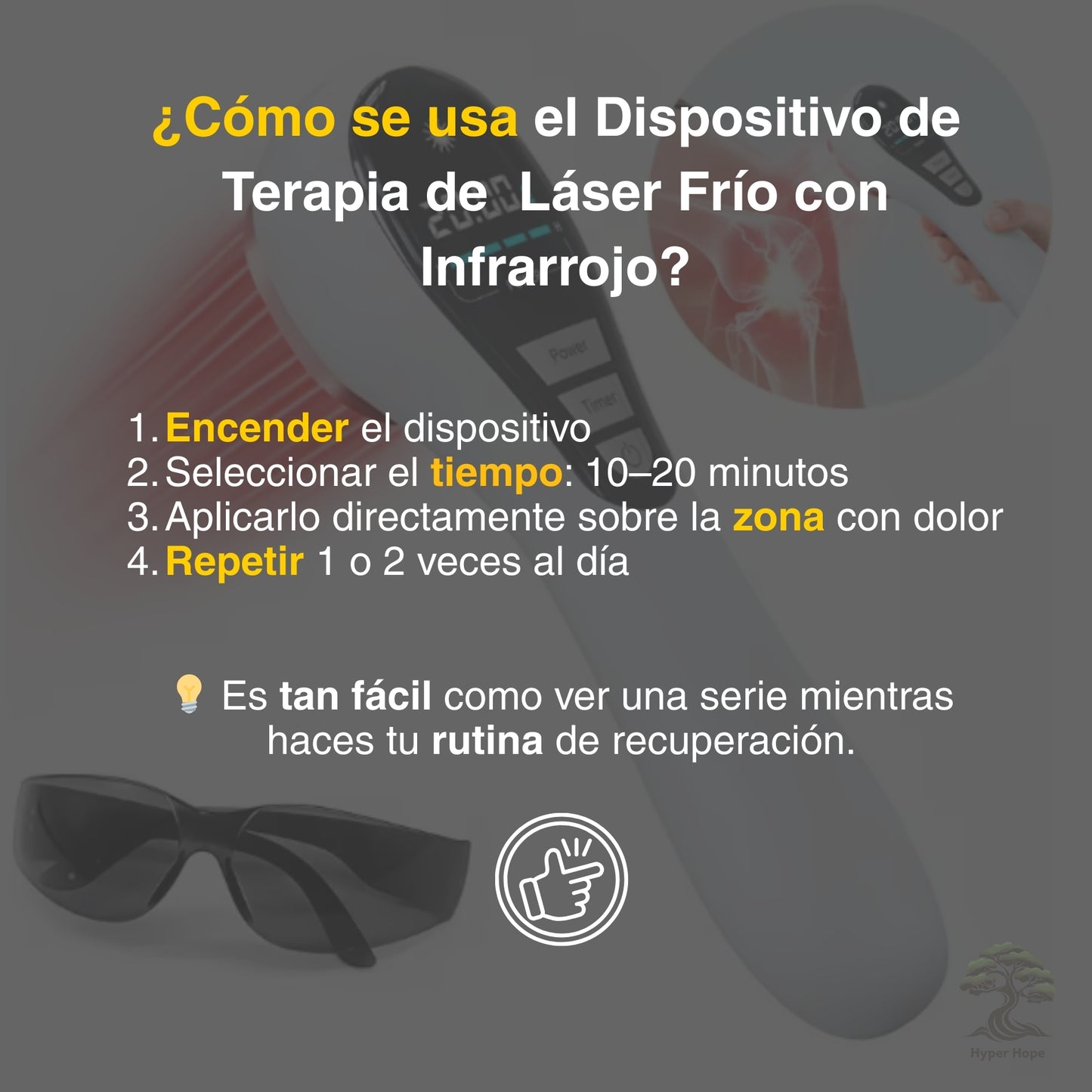 Dispositivo de Terapia Láser Frío Luz Roja Infrarroja Portátil, 650 nm y 808nm, para el Dolor Muscular y Articular
